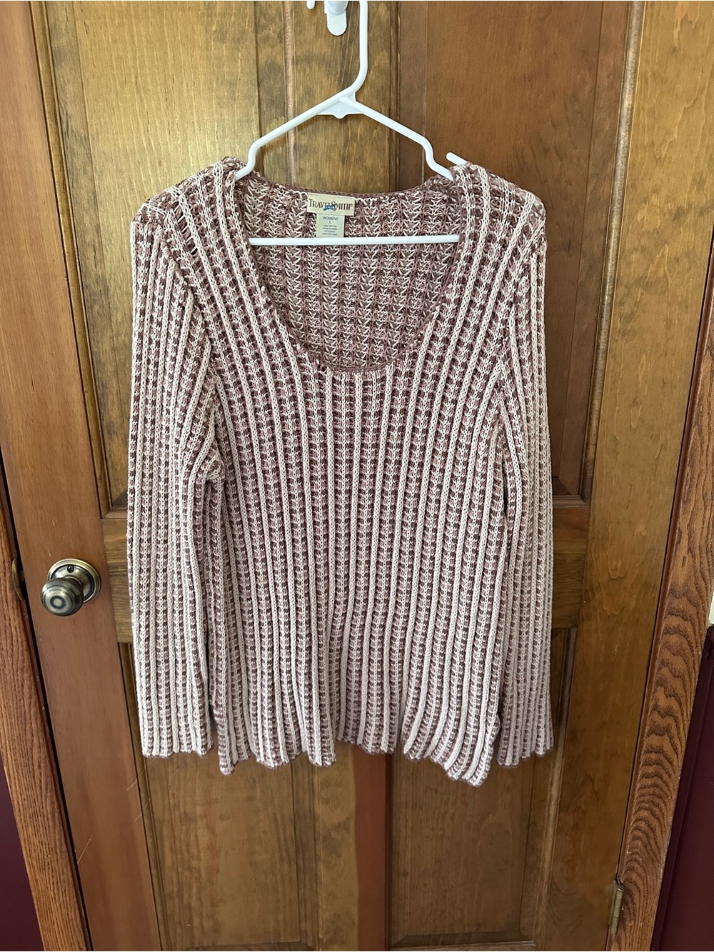 TravelSmith Knit Scoop Neck Sweater in Cream and Brown